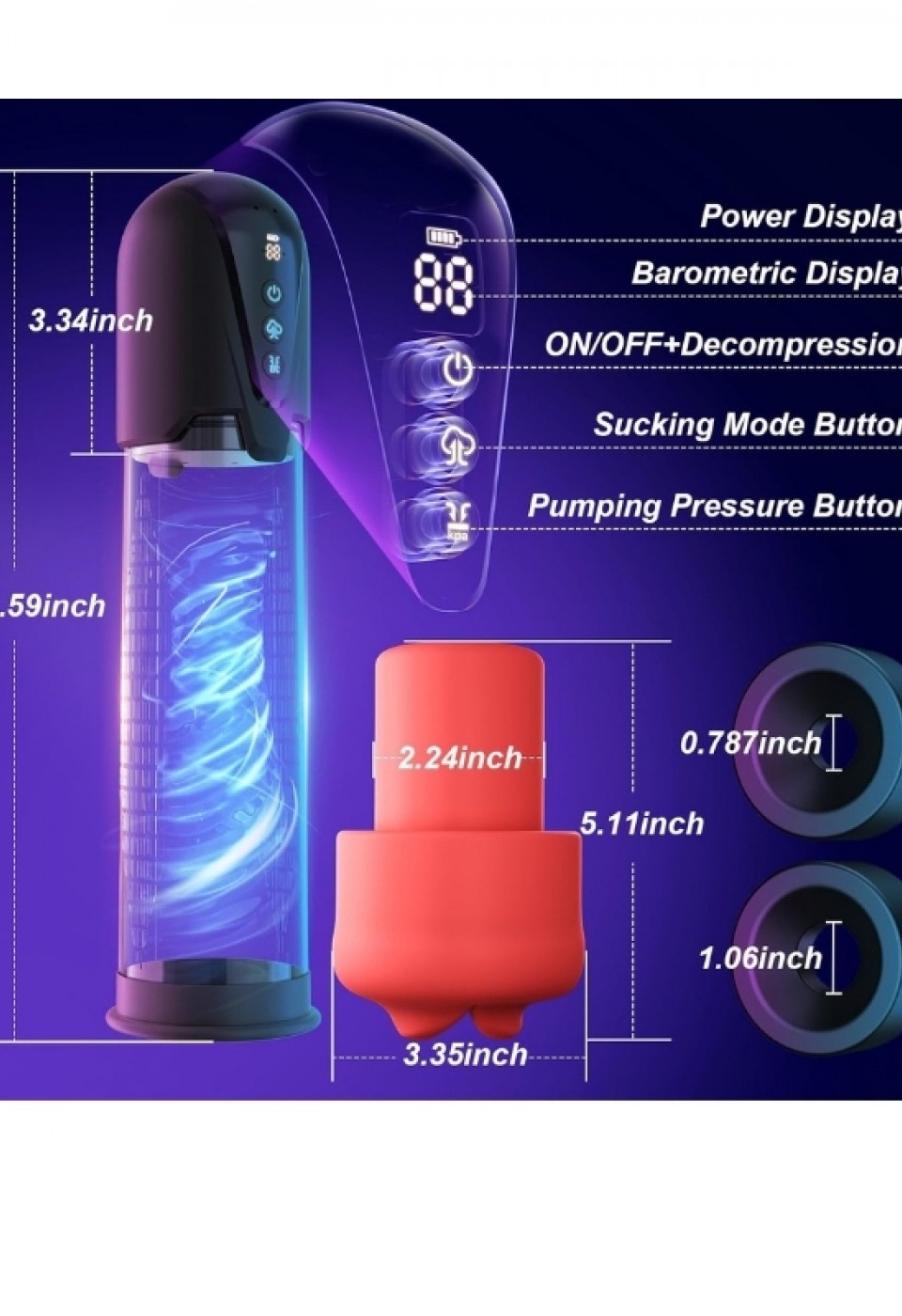 Censan Cafatop 3’ü 1 Arada Erkek Vakum Pompası ve Mastürbatörü – Elektrikli Otomatik Emiş, Penis Büyütücü ve 2 Yedek Kılıf + 3 Penis Halkası, Pembe İç Kılıf, USB Şarjlı